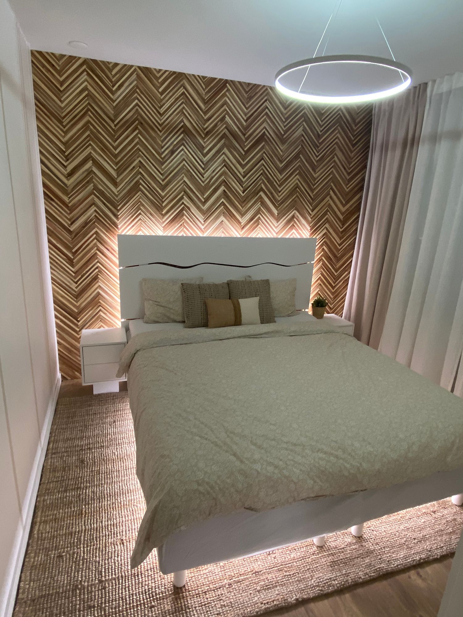 LED strip surrounding the bed, accentuating the bed with atmospheric and soft light. Ledstore.fi